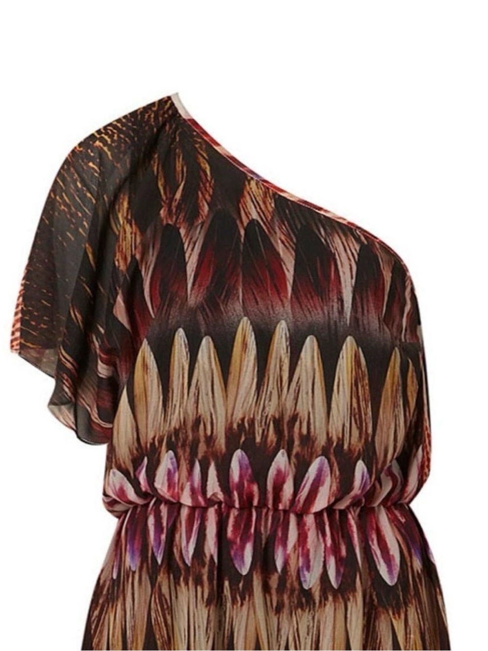 Topshop One Shoulder Feather Print Maxi Dress Size 8 Boho Summer EUC - Picture 4 of 8